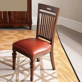 Кожаный обеденный стул с высокой спинкой, американский классический обеденный стул из массива дерева, европейский стул для отдыха из воловьей кожи с подголовником