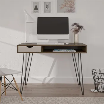 Компьютерный стол Concord С местом для хранения, стол для учебы, коричневый Дуб / Серый стол, Мебель Pliante, Столы для чтения, игры, Ноутбук, Офис