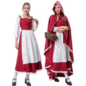 Косплей Костюм Красной Шапочки, платье горничной с капюшоном, накидка, костюмы для девочки, женский костюм для вечеринки на Хэллоуин
