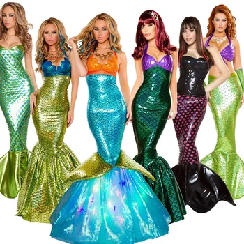 Костюм принцессы Русалки Диснея с блестками, косплей на Хэллоуин, сексуальные вечерние костюмы для взрослых, женское платье для выступлений