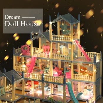 Кукольный дом, 3D Сборка, Миниатюрная модель своими руками, Детский Дом-переход, Вилла, Замок принцессы, Светодиодный светильник, Подарок для девочки на День рождения, Игрушечный Дом