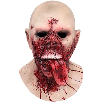 Латексная маска с кровавым языком зомби, страшная вечеринка для косплея на Хэллоуин, маска зомби с кровавым лицом, латексная маска зомби