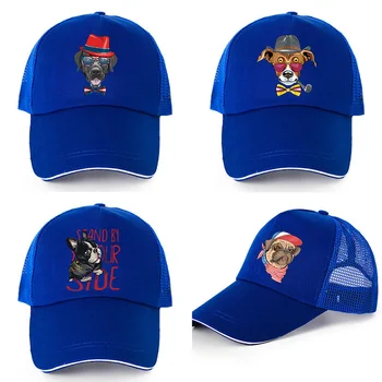 Летняя сетчатая кепка с УФ-защитой, Хлопковая Повседневная бейсболка в стиле хип-хоп, Плоская кепка с принтом собаки, Дышащая бейсболка Snapback для женщин и мужчин
