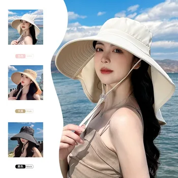 Летняя уличная солнцезащитная шляпа с отверстием для конского хвоста, женская корейская мода, большие карнизы, открывающие лицо, маленькая шаль, обязательная для красоты 0