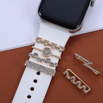 Металлические подвески, Декоративное кольцо для ремешка Apple Watch, Бриллиантовое украшение, смарт-часы, силиконовый ремешок, Аксессуары для браслета iwatch 0