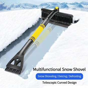 Многофункциональная щетка-лопата для уборки снега, Телескопический инструмент для очистки автомобильных стекол от обледенения, 3-в-1, Съемный скребок для мытья снега и льда, инструменты для мытья