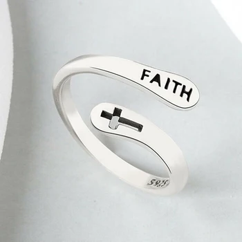 Модные в стиле хип-хоп Посеребренные кольца с полым крестом Для мужчин, резные кольца Веры, украшения для пальцев с возможностью изменения размера