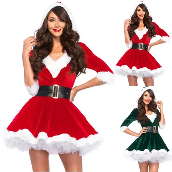 Модный костюм Мисс Клаус, женское Рождественское нарядное платье для вечеринки, сексуальные наряды Санта-Клауса, толстовка, Милые Костюмы для косплея Санта-Клауса