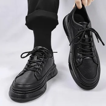 Мужская обувь 2023 года, Новая летняя повседневная кожаная обувь британского черного цвета, мужская обувь для студентов-бизнесменов, модная обувь для работы с большой головой