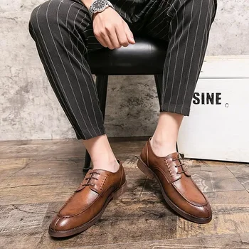 Мужская обувь 2023, Новая летняя повседневная кожаная обувь, мужские деловые туфли-дерби в британском стиле с мягкой подошвой, черные туфли Tide 0