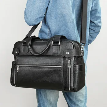 Мужская сумка Деловой портфель большая компьютерная сумка Кожаная дорожная сумка через плечо Кожаная деловая поездка рабочая сумка для поездок на работу