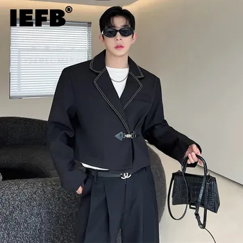 Мужские блейзеры IEFB Elgance, нишевый дизайн, металлическая кожаная пряжка, пиджак, модные роскошные повседневные куртки в корейском стиле, осень 9C2600 0