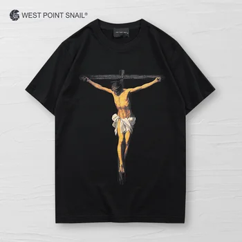 Мужские и женские футболки с рисунком Иисуса, футболки с 3D-принтом, повседневная хлопковая футболка в готическом стиле в стиле хип-хоп с круглым вырезом, топы из сукна с коротким рукавом