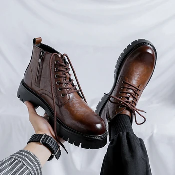 Мужские кожаные водонепроницаемые ботильоны Chukka на шнуровке, Оксфордские модельные ботинки, Повседневная деловая рабочая Повседневная обувь для мужчин