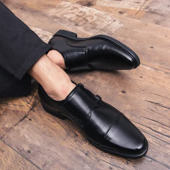 Мужские модельные туфли с пряжкой, деловые черные туфли Monk для работы