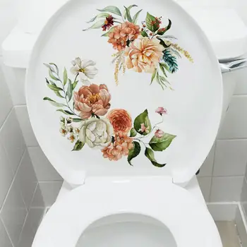 Наклейка на туалет, самоклеящаяся фреска, Водонепроницаемая наклейка на стену с цветами растений для дома, украшения ванной комнаты, наклейки, Художественные обои из ПВХ
