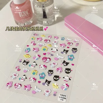 Наклейки для ногтей Sanrio, рельефные трехмерные наклейки для дизайна ногтей 5D, Японские клейкие милые наклейки с рисунком 