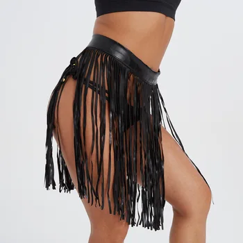 Нерегулярная юбка с бахромой из искусственной кожи, сексуальная вечеринка, рейв в ночном клубе, готический наряд, клубная одежда в стиле панк-рок на Хэллоуин, костюм для выступления танцовщицы Gogo