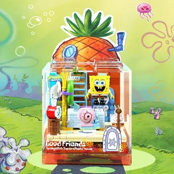 Новая коробка серии Spongebob Строительные блоки Patrick Star Squidward Tentacles Модель комнаты Обучающая Сборка Игрушка в подарок