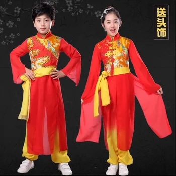 Новая одежда Yangko drum team для мужчин и женщин, детская национальная одежда для духовых барабанов, одежда для боевых искусств, танцевальный костюм дракона и льва