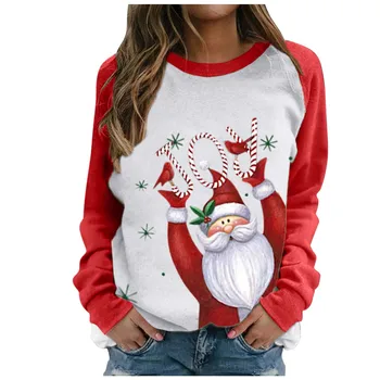 Новогодние футболки, Женские толстовки, Уродливые Рождественские Пуловеры, Топы с милым принтом Санта-Клауса, футболки с коротким рукавом, Новогодние женские плавки 0