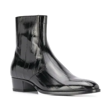 Новое качество, прямая поставка, приталенная мужская обувь из натуральной кожи, мужские ботинки на танкетке с застежкой-молнией ручной работы, реальное изображение ботинок Челси