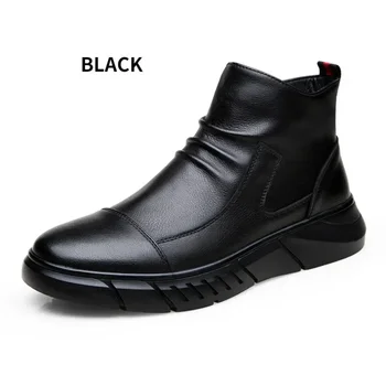Новые мужские модные кожаные ботинки 2023 г. Удобные мотоциклетные ботинки Мужские уличные ботинки на платформе с высоким берцем Botas Hombre Piel