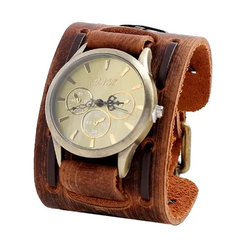 Новые мужские часы в стиле панк-ретро с декоративным широким ремешком, мужские часы Reloj, кожаный браслет, кварцевые наручные часы в стиле милитари