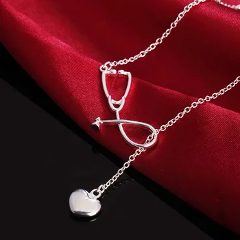 Ожерелье из стерлингового серебра 925 пробы для женщин, ювелирные изделия, 18 дюймов, подвеска в виде сердца медсестры, ЛЮБОВЬ, Модная леди, Рождественские подарки, Свадебная вечеринка 0