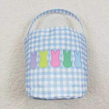 Оптовая горячая распродажа, переносная сумка для мальчиков и девочек из детского сада, красочный кролик, сине-белая клетчатая сумка-мешок 0