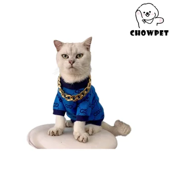 Осенне-зимняя роскошная одежда для домашних животных, синий свитер с принтом для кошек, собак, щенков, аксессуаров для котенка. 0