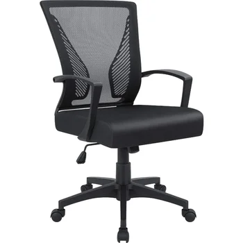 Офисное кресло Lacoo со средней спинкой, эргономичное сетчатое рабочее кресло с поясничной поддержкой, компьютерное кресло, черный 0
