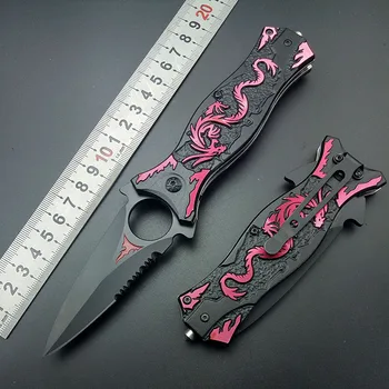 Охотничий карманный нож для выживания в кемпинге, многофункциональные инструменты из нержавеющей стали, походные ножи Red Wiredraw Dragon Grain, складной нож, уличный комплект