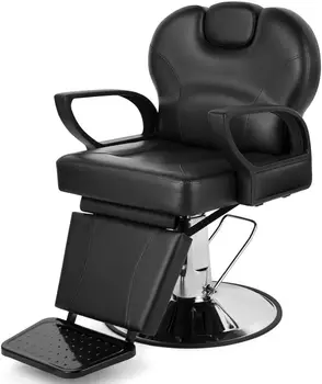 Парикмахерское кресло для салона, регулируемая высота и откидывающийся, Сиденье из искусственной кожи ПВХ, металлическое основание, черный
