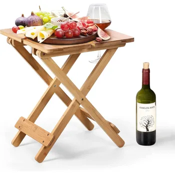 Переносной походный стол с подносом, стол, защищенный от непогоды, Уличные столики на 1-4 персоны, бамбуковый столик для пикника, подставки для стаканов, палуба