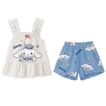 Пижама для девочек Cinnamoroll из мультфильма, мягкая и удобная короткая детская домашняя одежда в стиле Аниме, подарок на день рождения
