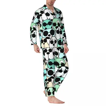 Пижамные комплекты с принтом мультяшной собаки, Милые мягкие пижамы с животными, женские пижамы в стиле Ретро с длинным рукавом, домашний костюм из 2 предметов, большие размеры