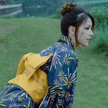 Платье-кимоно Сакуры Лунный Цветок Халат Юката в Японском стиле Женский Цветочный принт Хаори Японская Униформа Косплей Костюм Девушки 0