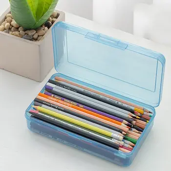 Простая прозрачная пластиковая коробка для карандашей, экологичная коробка для канцелярских принадлежностей ярких цветов, модный пенал 0