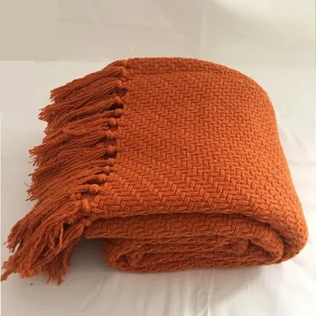 Прямые продажи Оранжевого вязаного одеяла с кисточками, полотенца для дивана-кровати, одеяла для гостиничных кроватей?? Одеяло, Покрывало для телевизора, Ворсинка