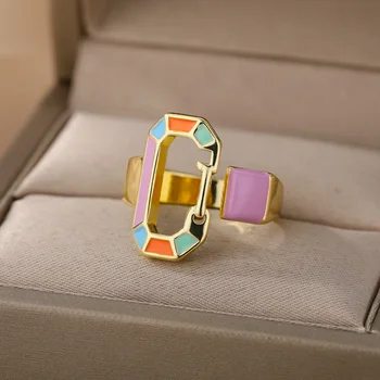 Разноцветные Эмалевые Геометрические Кольца Для женщин Из нержавеющей Стали Женское Овальное кольцо на палец Пара Свадебная Пара Ювелирные Изделия anillos mujer 0