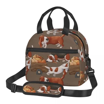 Распродажа собак породы Бассет-хаунд, осень, Большая изолированная сумка для ланча с регулируемым плечевым ремнем, термокружки-охладители для ланча