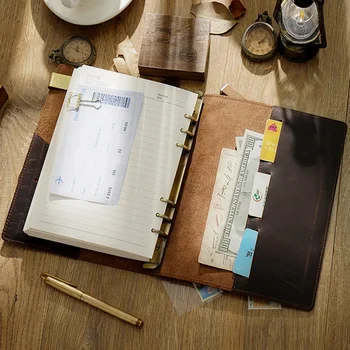 Ретро дорожный кожаный дневник на веревке ручной работы, офисный журнал для заметок, многофункциональный металлический планировщик на спирали, записная книжка, школьный блокнот
