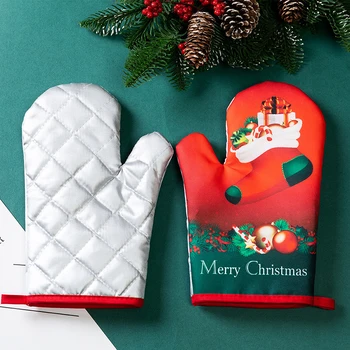 Рождественские перчатки для выпечки, перчатки для микроволновой печи, Набор ковриков, Хлопковая Прихватка, Рукавицы для микроволновой печи, Термостойкие накладки для кухни
