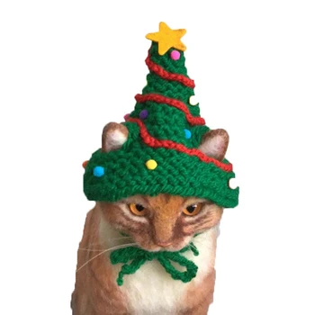 Рождественские шляпы ручной вязки для кошек и собак, шляпы для домашних животных, головные уборы для рождественской елки, Кошки и собаки, Рождество