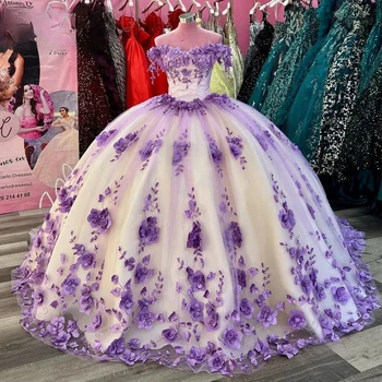 Сиреневые пышные платья принцессы, бальное платье с открытыми плечами, Сладкий Цветочный жемчуг, 16 платьев, 15 аксессуаров на заказ