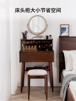 Скандинавский комод, небольшой туалетный столик для спальни из массива дерева 60 см, простой встроенный туалетный столик из орехового дерева, высококачественное стекло 0