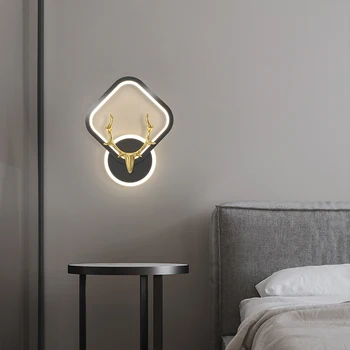 Скандинавский настенный светильник для спальни, прикроватные лампы, фоновое украшение стен в гостиной, простой коридор, балкон, светильник в виде оленьего рога