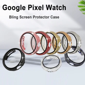 Стекло + чехол для Google Pixel Watch, чехол для ПК, защитный бампер с бриллиантами, полный чехол для Google Pixel Watch, аксессуары