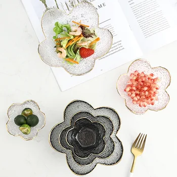 Стеклянная чаша для цветов в японском стиле с ободком Glod для десерта, салата, фруктового соуса, лотка для хранения ювелирных изделий, декоративного блюда для безделушек
